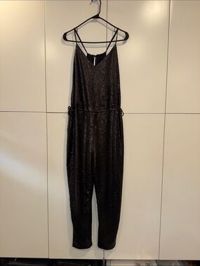 Like New Free People Black Sequin Spaghetti-Strap Jumpsuit szM